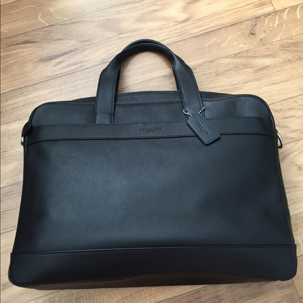 BRAND NEW! Coach black leather laptop bag